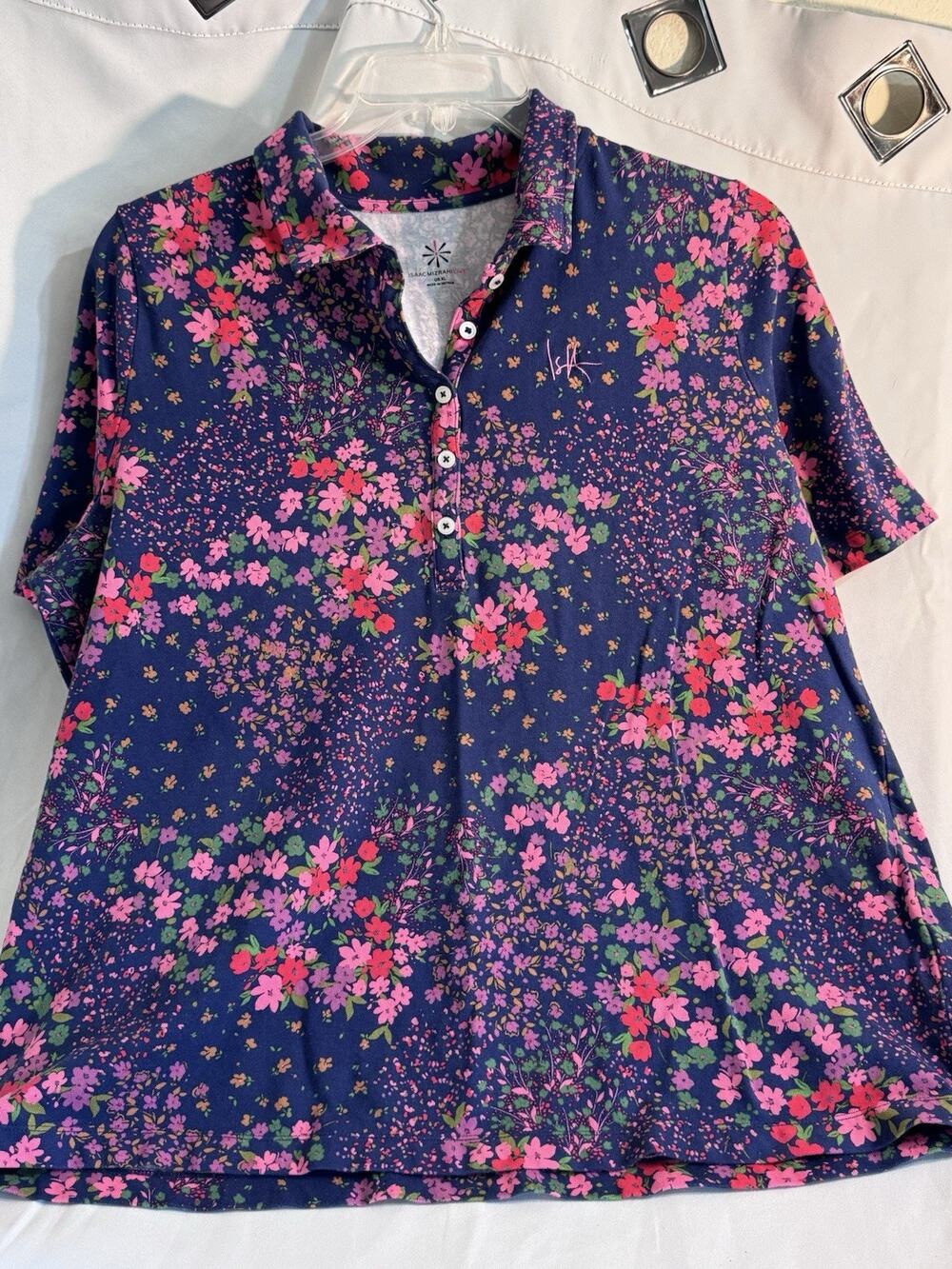 Isaac Mizrahi Floral Polo Shirt Women’s XL Resort Wear J29